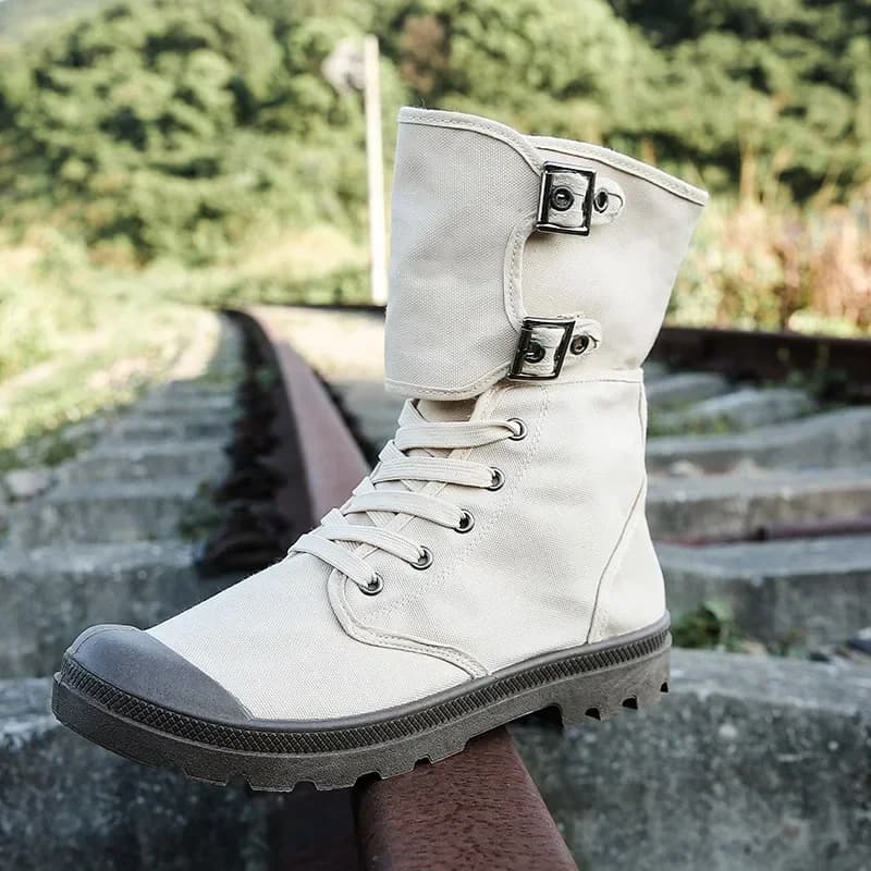 Men's Long Canvas Shoes Outdoor High Top Casual Boots Desert Tactical Anti Slip Mountaineering Work Shoes 2026 New Boots for Men