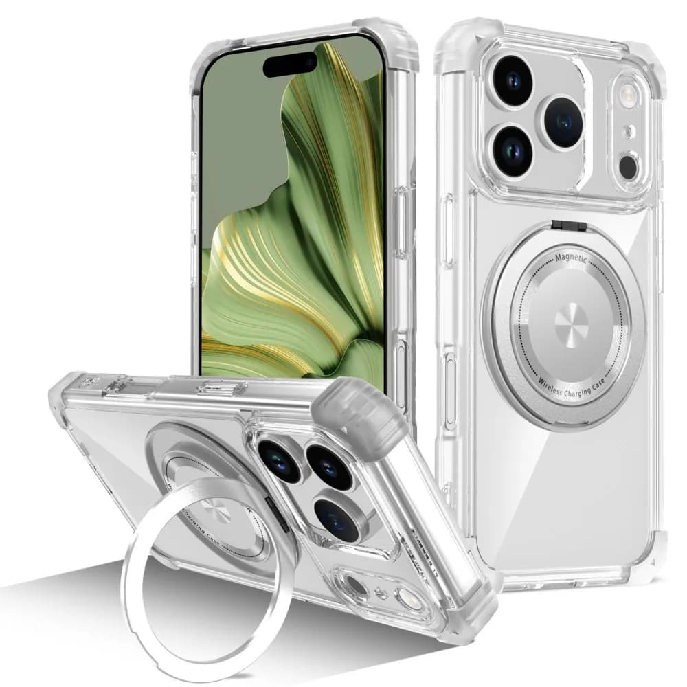 Transparent magnetic case for iPhone 17 Pro Max 17 Air 17Pro Max Cover 360 ° Antique case with car support with rotating metal ring Fundas