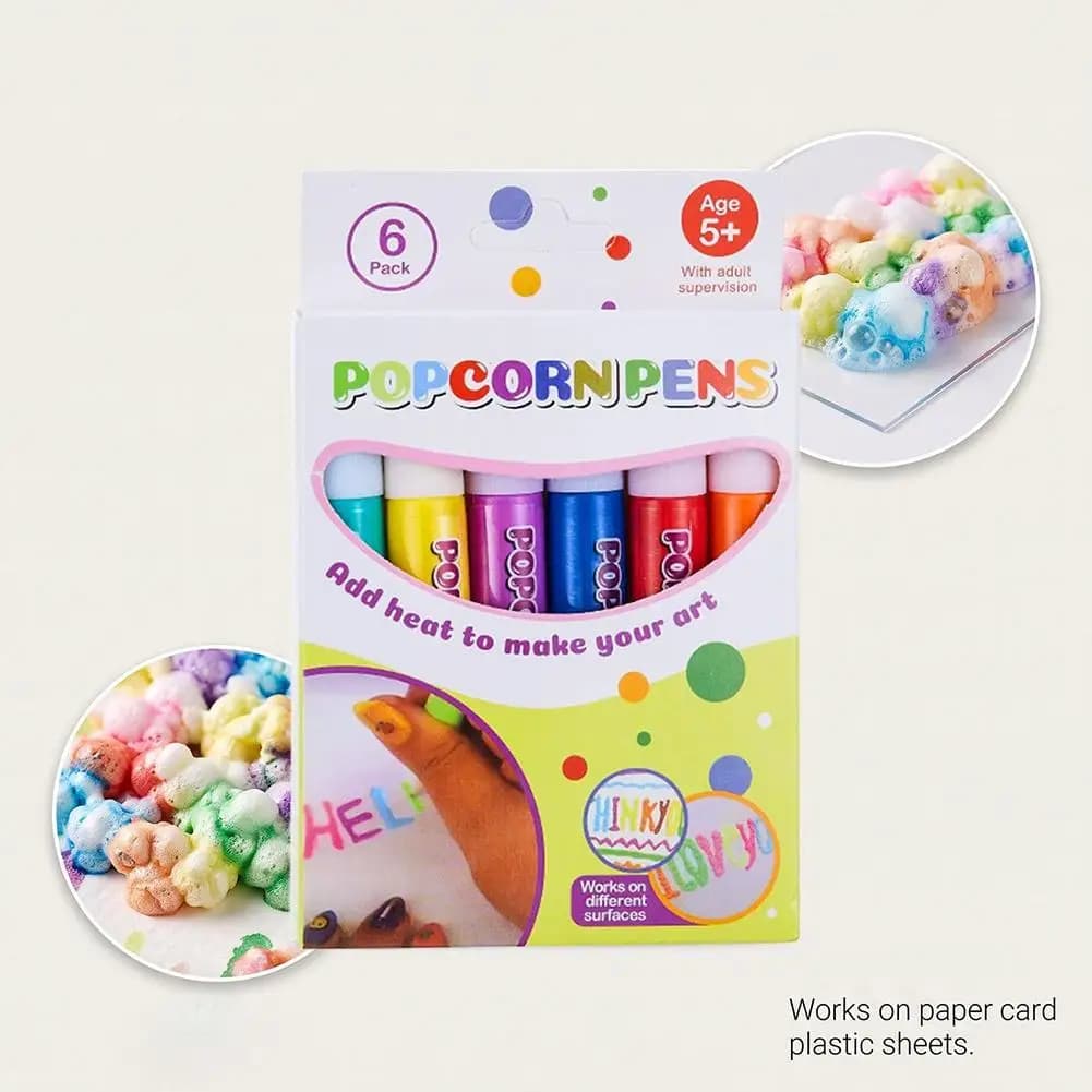 6/12 Color New Non-toxic Popcorn Pen Multifunctional Foam Marker Pen Notebook Children's Magic Pen Fun Fluffy Pen 3D Bubble Pen