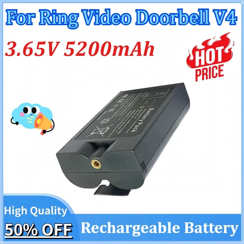 Batteria per campanello video da 3,65 V 5200 mAh per campanello video ad anello V4 Batteria ricaricabile per faretto Cam Proiettore solare