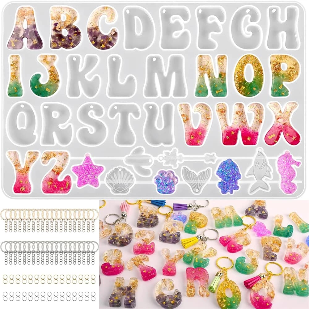 Stampo in silicone con alfabeto per kit in resina epossidica lettere in stile misto set di stampi per colata in resina portachiavi fai da te strumenti per la creazione di gioielli