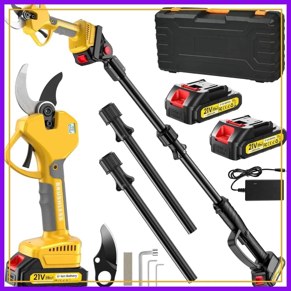 Forbici da Potatura e Potatore a Palo Senza Fili 2-in-1, Portata 8ft-14ft, 2 Batterie da 2Ah, Motore Brushless