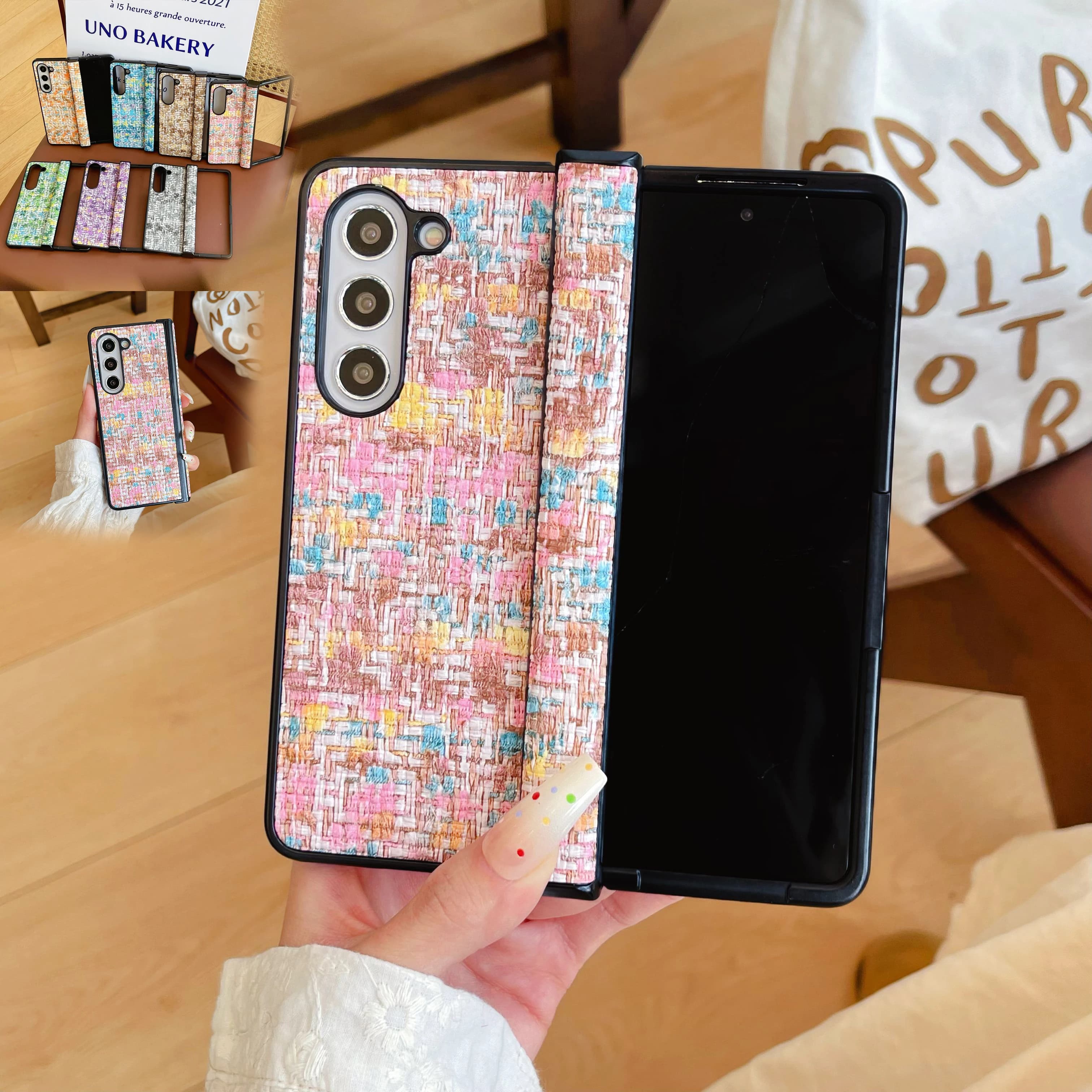 Custodia per telefono in pelle intrecciata colori per Samsung Galaxy Z Fold 7 6 5 4 3 Fold6 Fold7 Cerniera protettiva antiurto protettiva