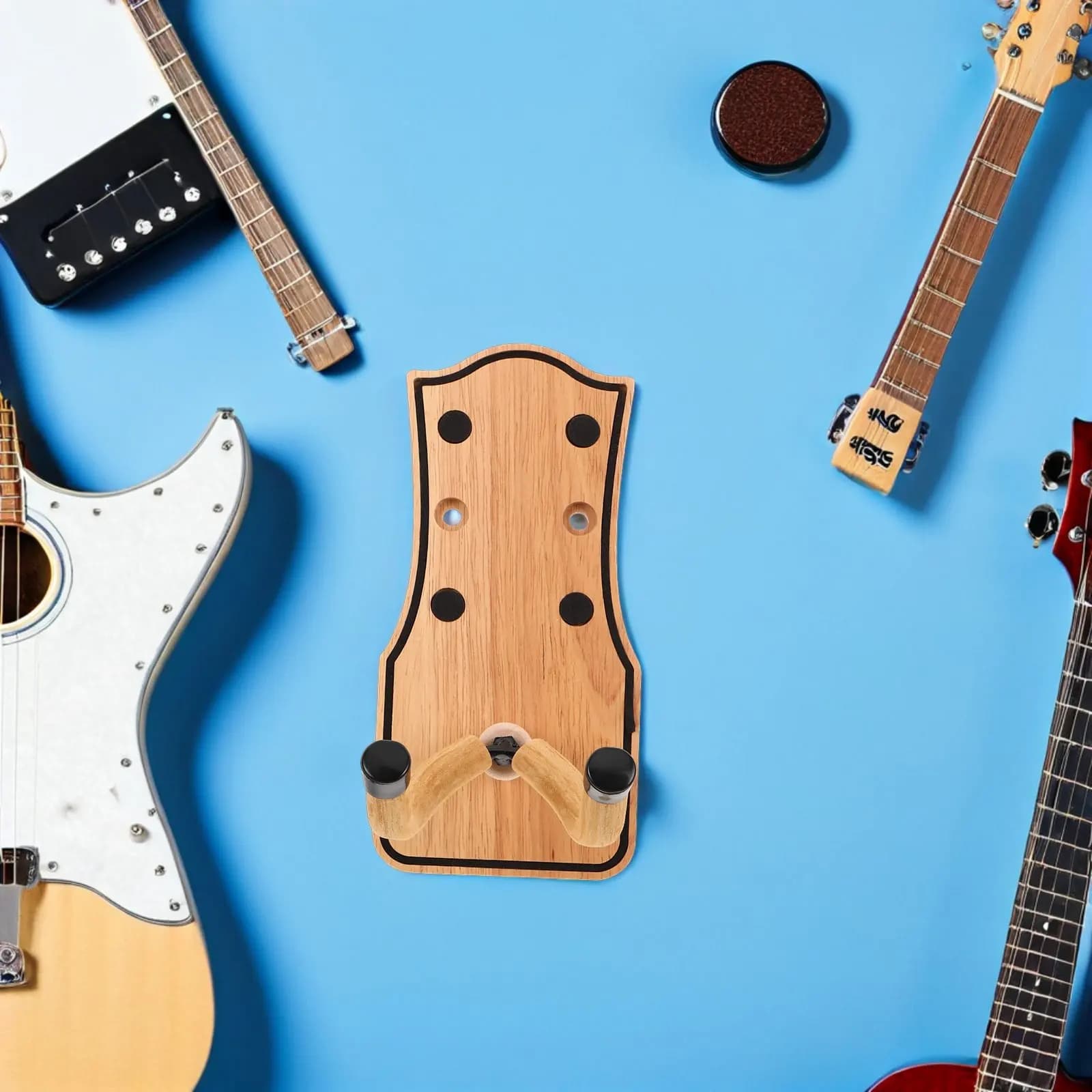 Supporto da Parete in Legno Naturale per Chitarra, Basso, Ukulele - Espositore Sicuro per Studio e Appartamento