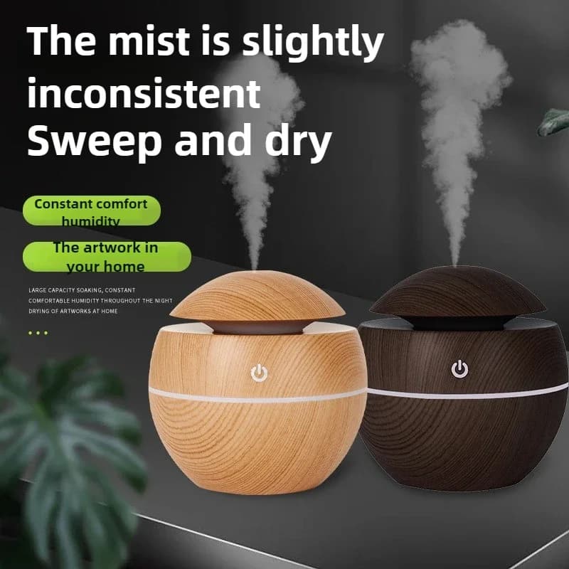Umidificatore a ultrasuoni da 500 ml con effetto legno, mini diffusore portatile da scrivania per ufficio, umidificatore a nebbia densa con USB