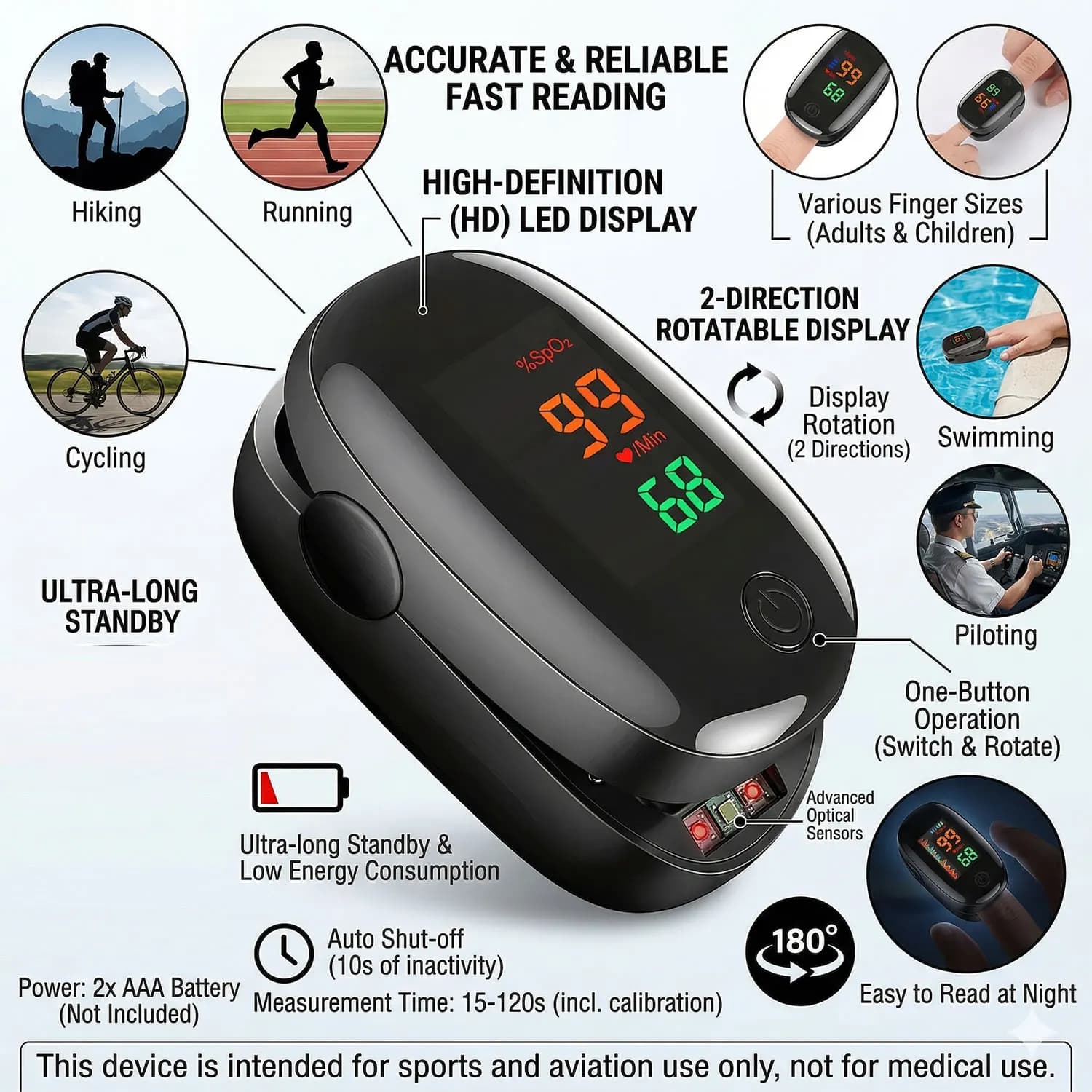Portable Fingertip Pulse Oximeter Blood Oxygen Saturation Monitor with TFT Display SpO2 Health Care Testing Device