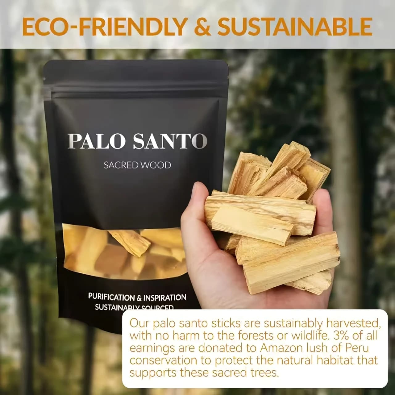 Legno Sacro Corto da 50G/100G, Origine Perù, Scelta Ideale per Purificare Naturalmente gli Spazi e Migliorare l'Esperienza di Meditazione. Quando bruciato, libera un'aria calda e legnosa, che può essere utilizzata per la purificazione energetica e il sollievo dallo stress. Sigillato in una borsa nera, mantiene la freschezza e è facile da trasportare.