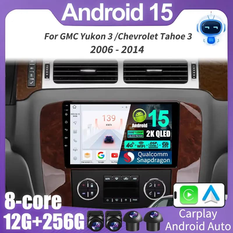 Android 15 Autoradio Per GMC Yukon 3 GMT 900 Chevrolet Tahoe 3 GMT900 Chevrolet Silverado 2 GMT901 2006 - 2014 GPS Navi DSP QLED