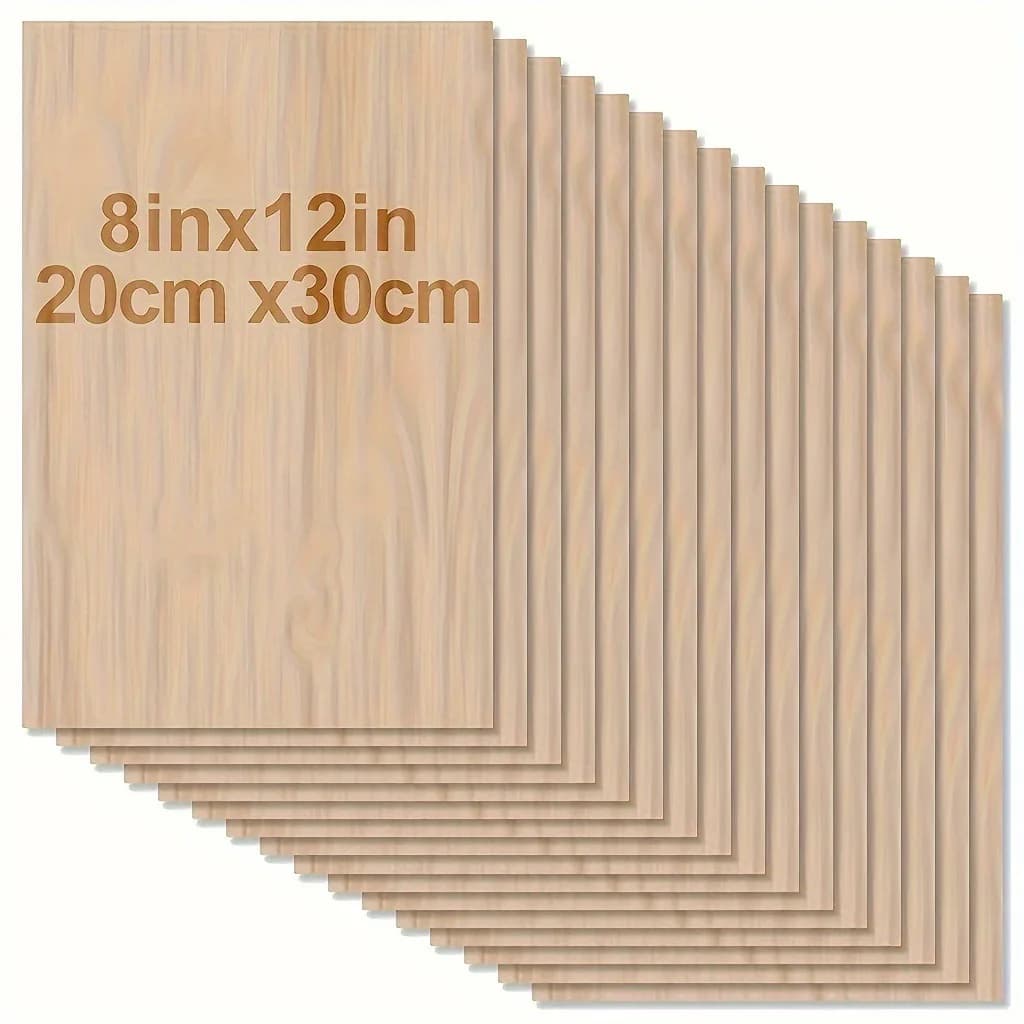 Pack of 12 Sheets of Garlic Wood 30x30cm/20x30cm, Pannelli Sottili in Compensato di Balsa per Artigianato, Laser cutting, Pirografia e Disegno
