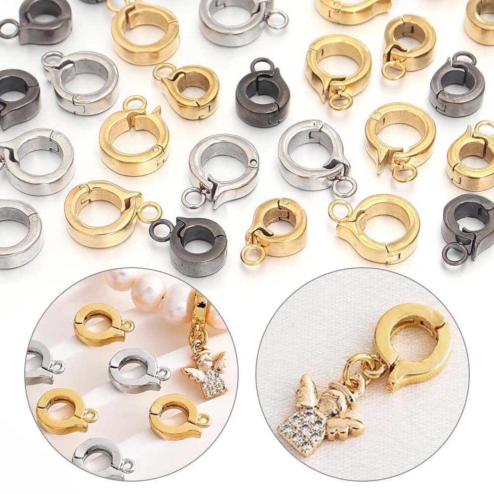 Chiusura per Collana in Acciaio Inossidabile, Fibbie Rotonde Versatili per Bracciali, Orecchini, Ciondoli, Ganci, Forniture per Creazione di Gioielli