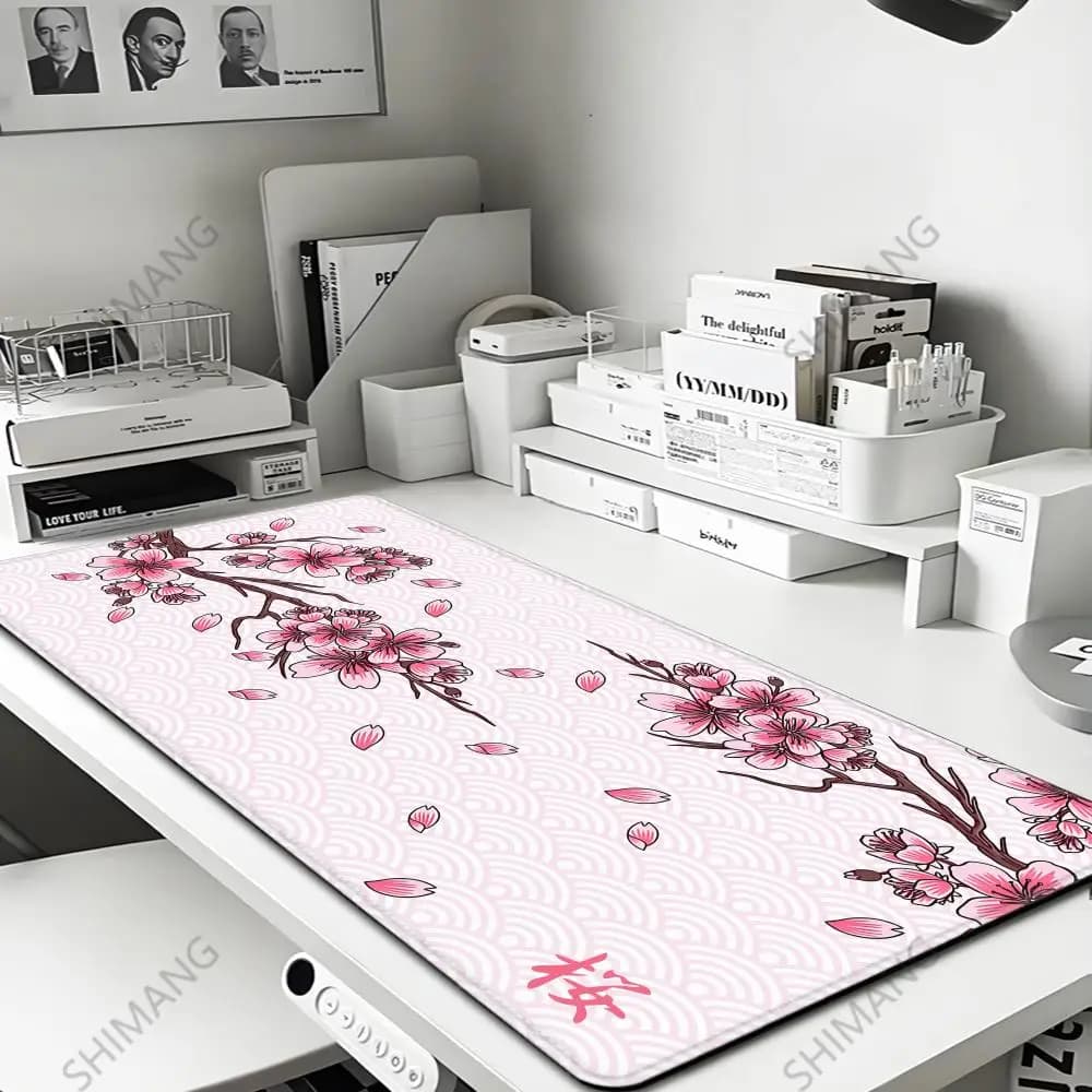 Tappetino per mouse Japan Cherry Blossom grigio per laptop, tappetino da gioco Sakura, tappetino per mouse anime, tappeto da ufficio, tastiera da gamer, scrivanie per computer