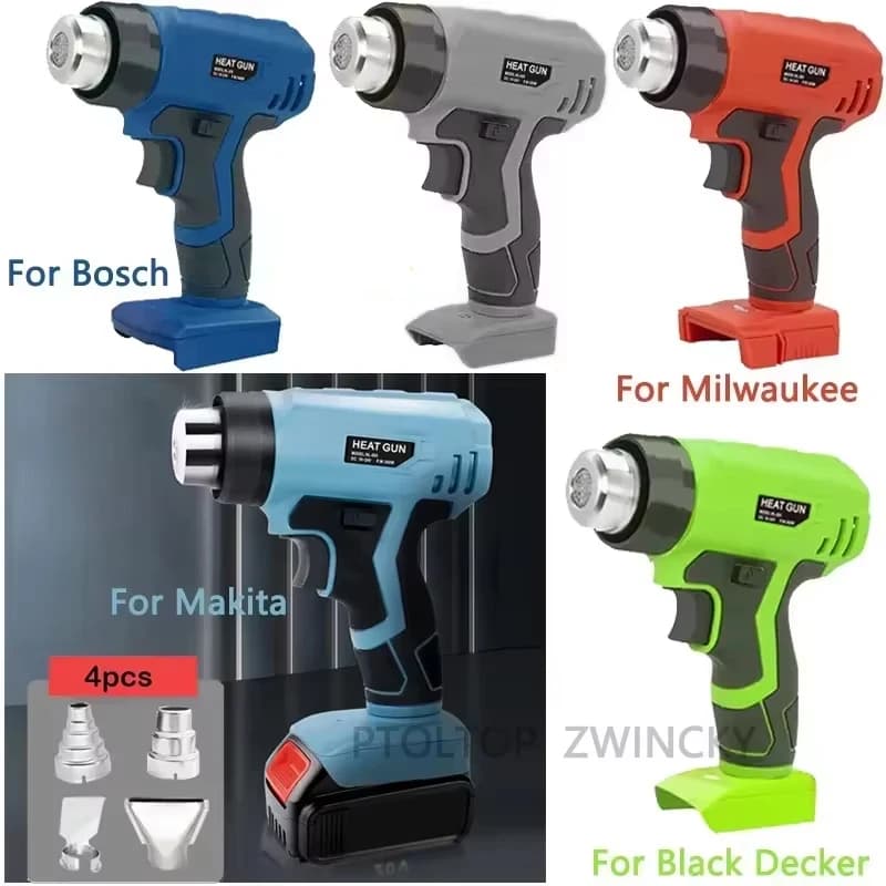 Pistola termica portatile con 4 ugelli per Makita/Dewalt/Milwaukee/Bosch/Black Decker 18V 20V Batteria agli ioni di litio Pistola termica elettrica a batteria