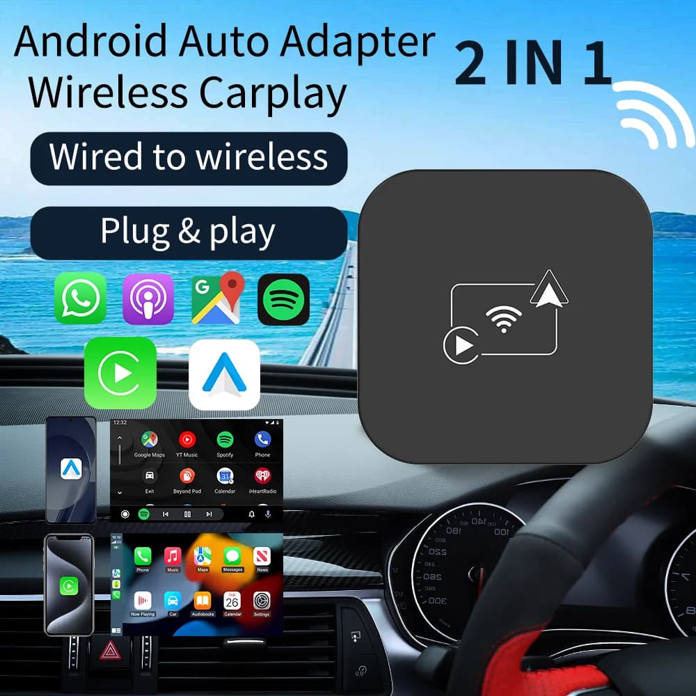 Dongle Wireless 2 in 1 per CarPlay e Android Auto, Adattatore Bluetooth per Auto, Plug & Play, Mini Box AI Intelligente KowanKit 2026