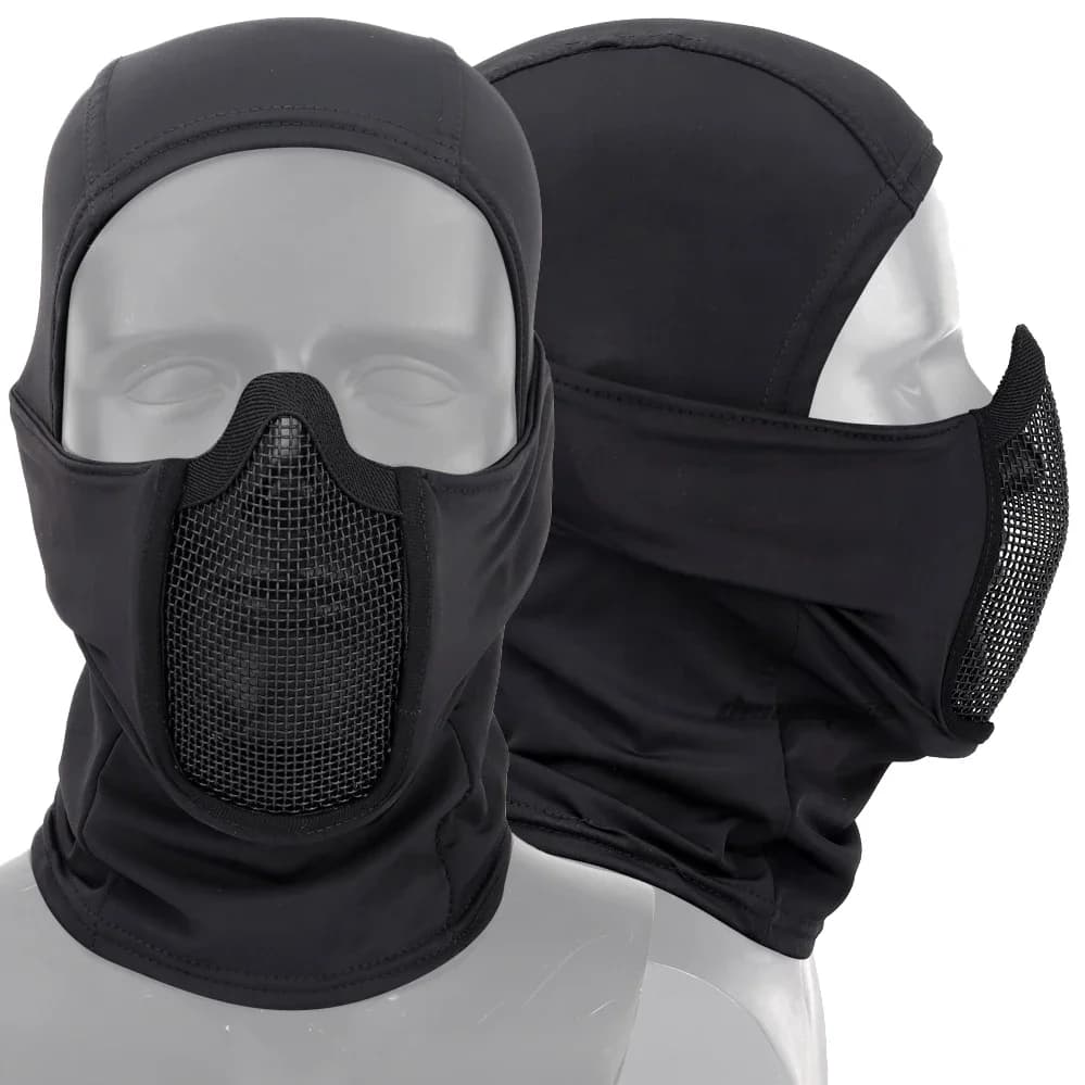 Maschera in maglia d'acciaio per esterni Cappuccio Skullies Cappello Caccia tattica Copricapo protettivo Uomo Donna Maschera a pieno facciale Casco Cappelli da ciclismo