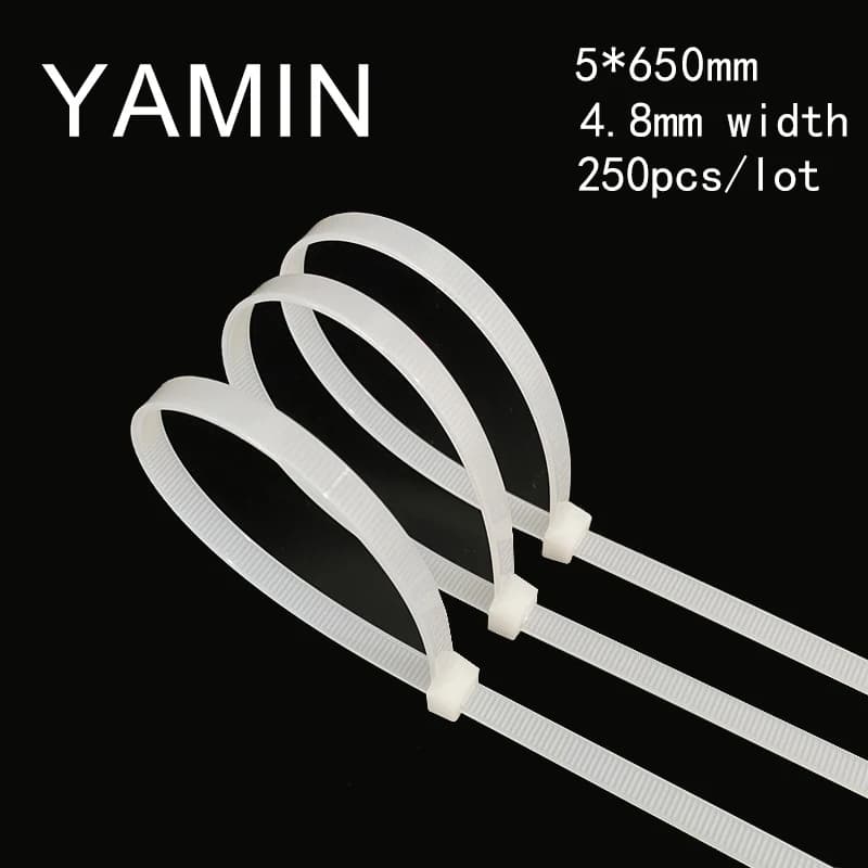 5*650mm Self-Locking Type Plastic Nylon Cable Tie National Standard Wire Fixed White/Black Wire Zip Lock 250pcs/lot