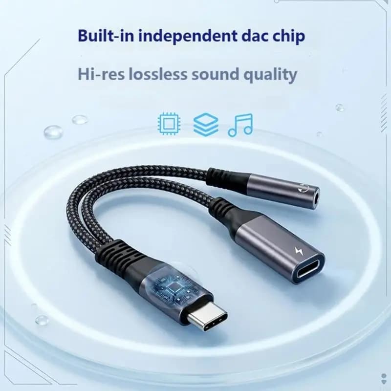 MultiPurpose USB C to 3.5Mm Headphone and Chargers Adapters For PD10W Fast Charging And Clear Sound Music Playbacks F19E