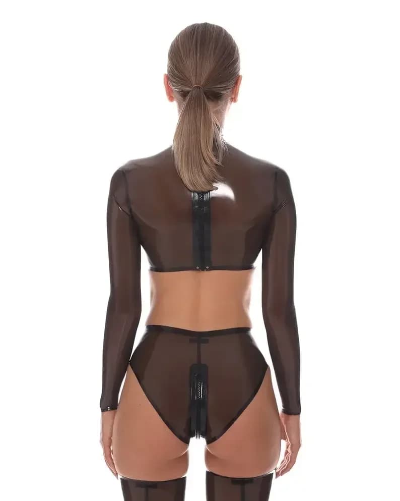 Top in lattice personalizzato Camicia in lattice aderente sensuale Lingerie trasparente calzini in lattice fetish guanti sexy da donna tute lunghe