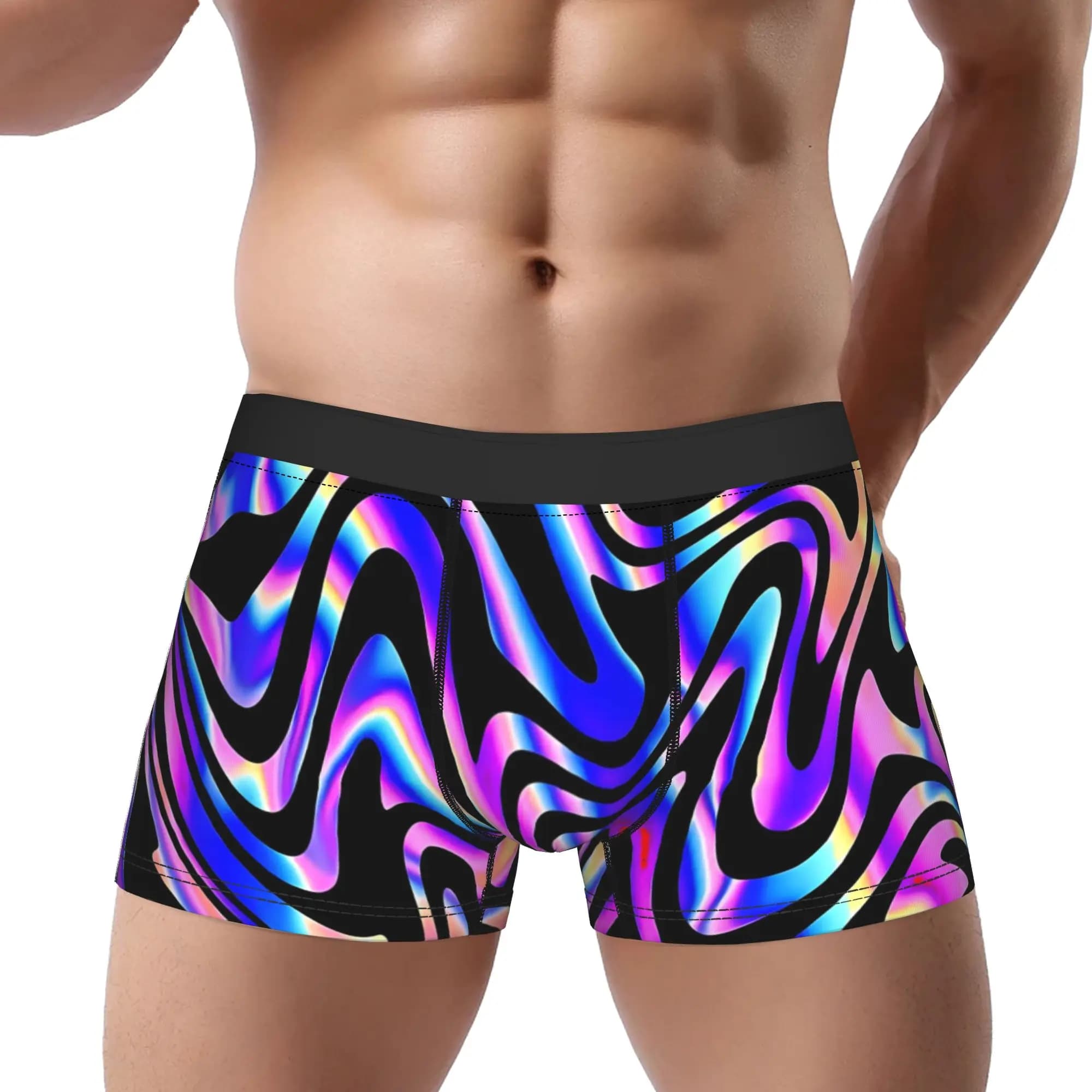 Swirl stripe color block print7 Underpants Breathbale Panties Male Underwear Print Shorts Boxer Briefs