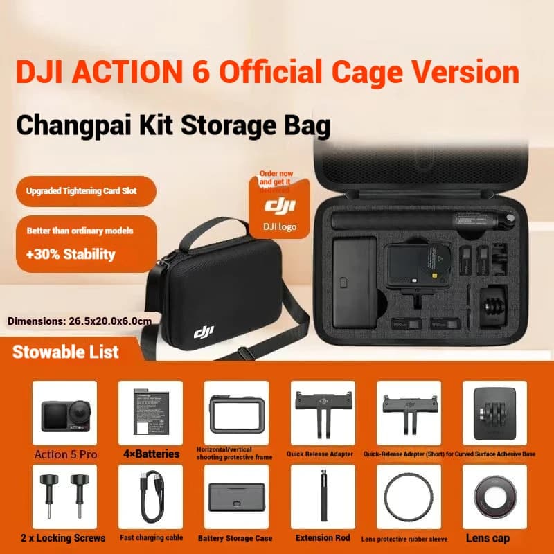 Custodia portatile per DJI Action 6 Borsa impermeabile Caricatore Base batteria Selfie Stick Borsa portaoggetti per accessori DJI Action 6