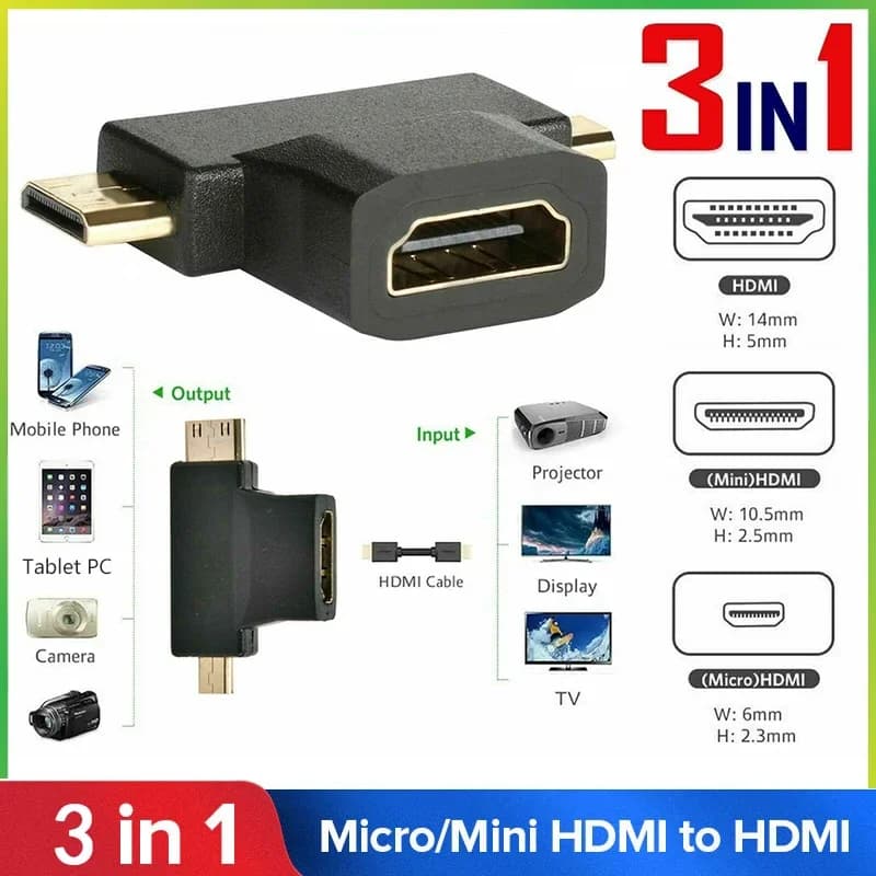 【Consegna veloce】 Adattatore Mini HDMI e Micro HDMI maschio a HDMI femmina 2 in 1 Convertitore HDTV 1080P per PC telecamera di progetto TV