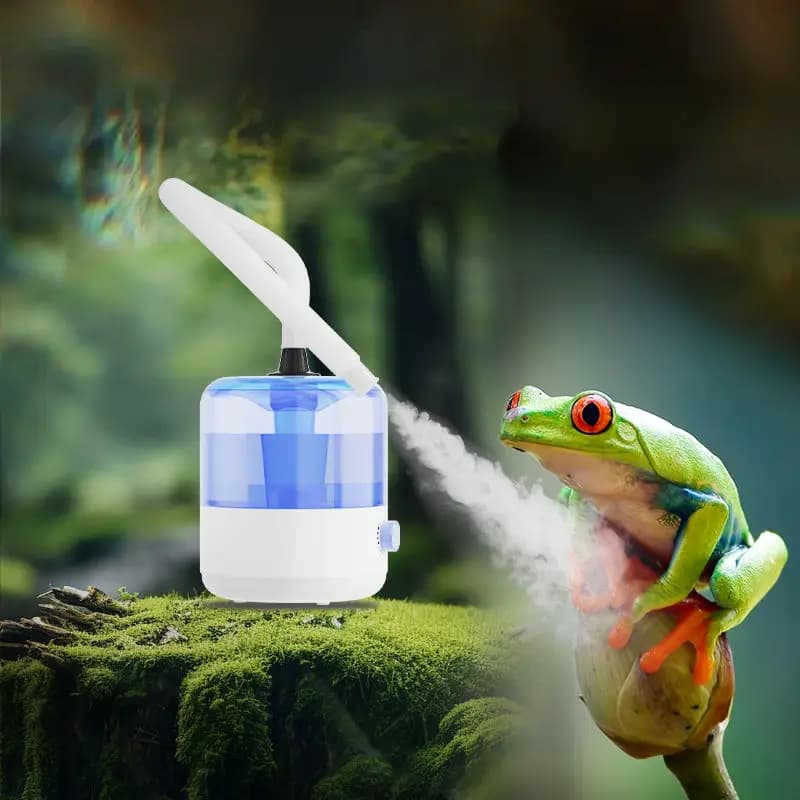 Atomizzatore automatico per rettili Foresta pluviale simulata Aria umidificata Forma rotonda Riempimento superiore per uso domestico Umidificatori per animali domestici per rettili H2o a LED