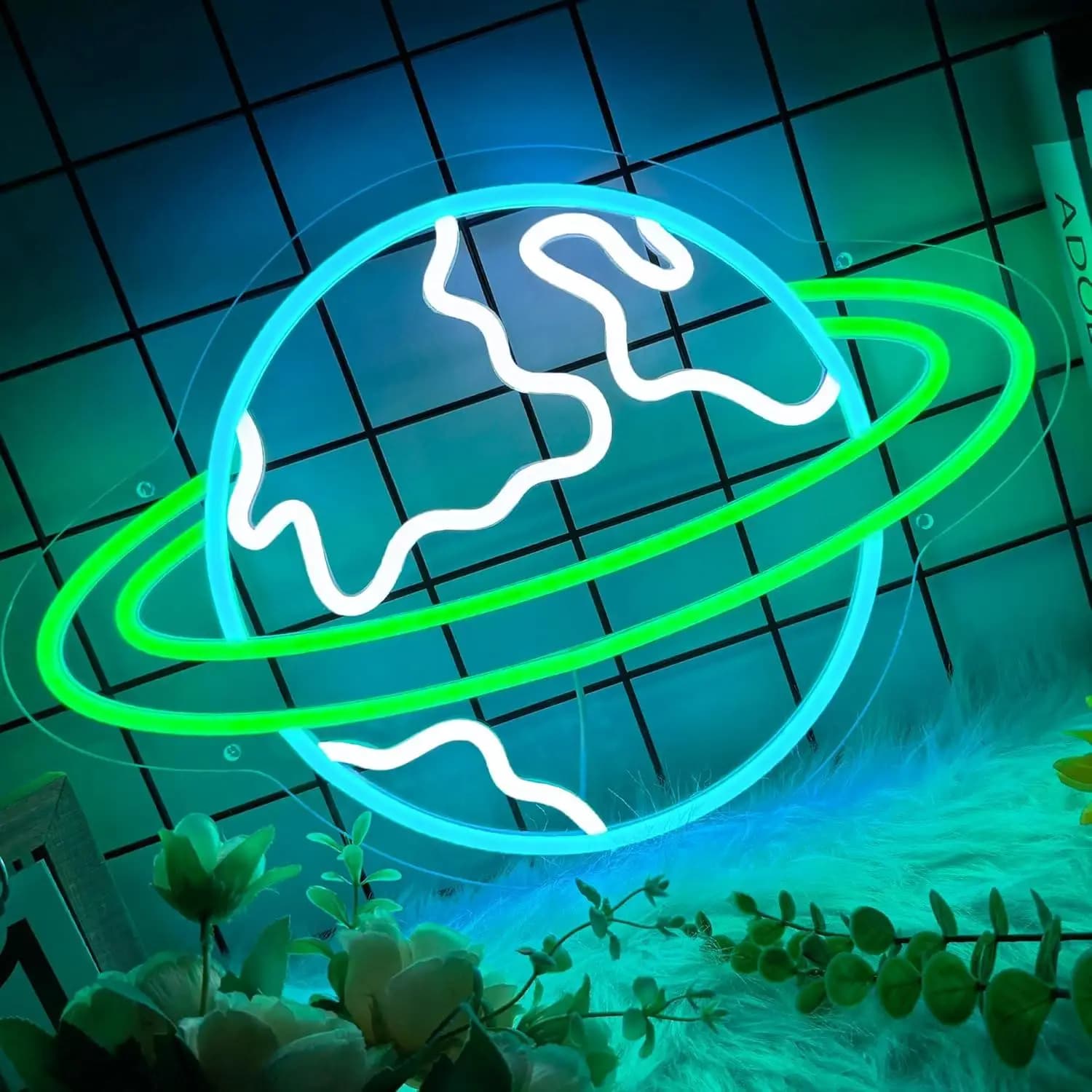 Insegna al Neon a Forma di Terra, Luce al Neon Dimmerabile per Camera da Letto, Sala Giochi, Soggiorno, Bar, Decorazione, Regalo per Bambini, Luce Notturna
