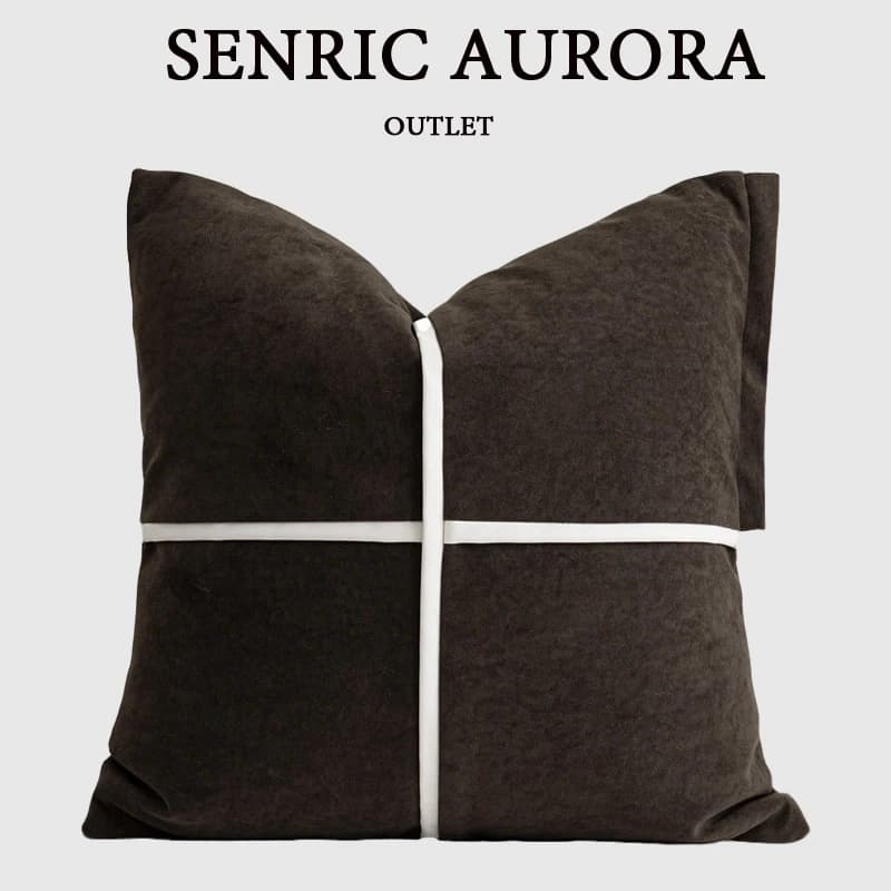 Federa per cuscino in stile francese di design patchwork marrone scuro con fodera per cuscino intarsiata in pelle bianca per l'arredamento moderno del divano letto di casa