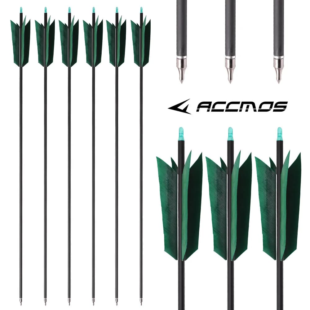 Frecce in Carbonio Misto ACCMOS 7.8mm 4 Fletch 30in con Piume di Tacchino Reali per Tiro con l'Arco, per Arco Compound e Ricurvo, Caccia e Pratica