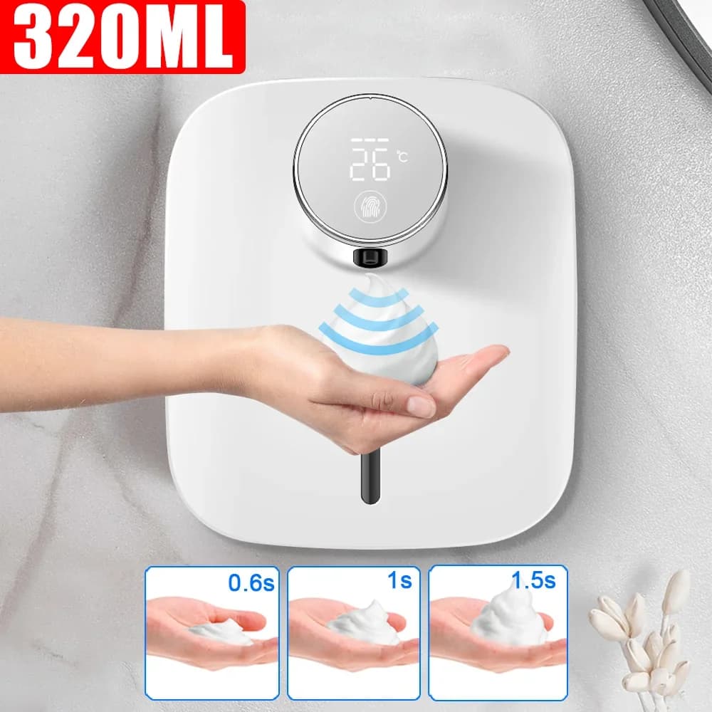 Dispenser automatico di sapone in schiuma Appendiabiti da parete Dispenser di pressa Dispenser di sapone liquido a infrarossi a temperatura digitale Pompa disinfettante per le mani