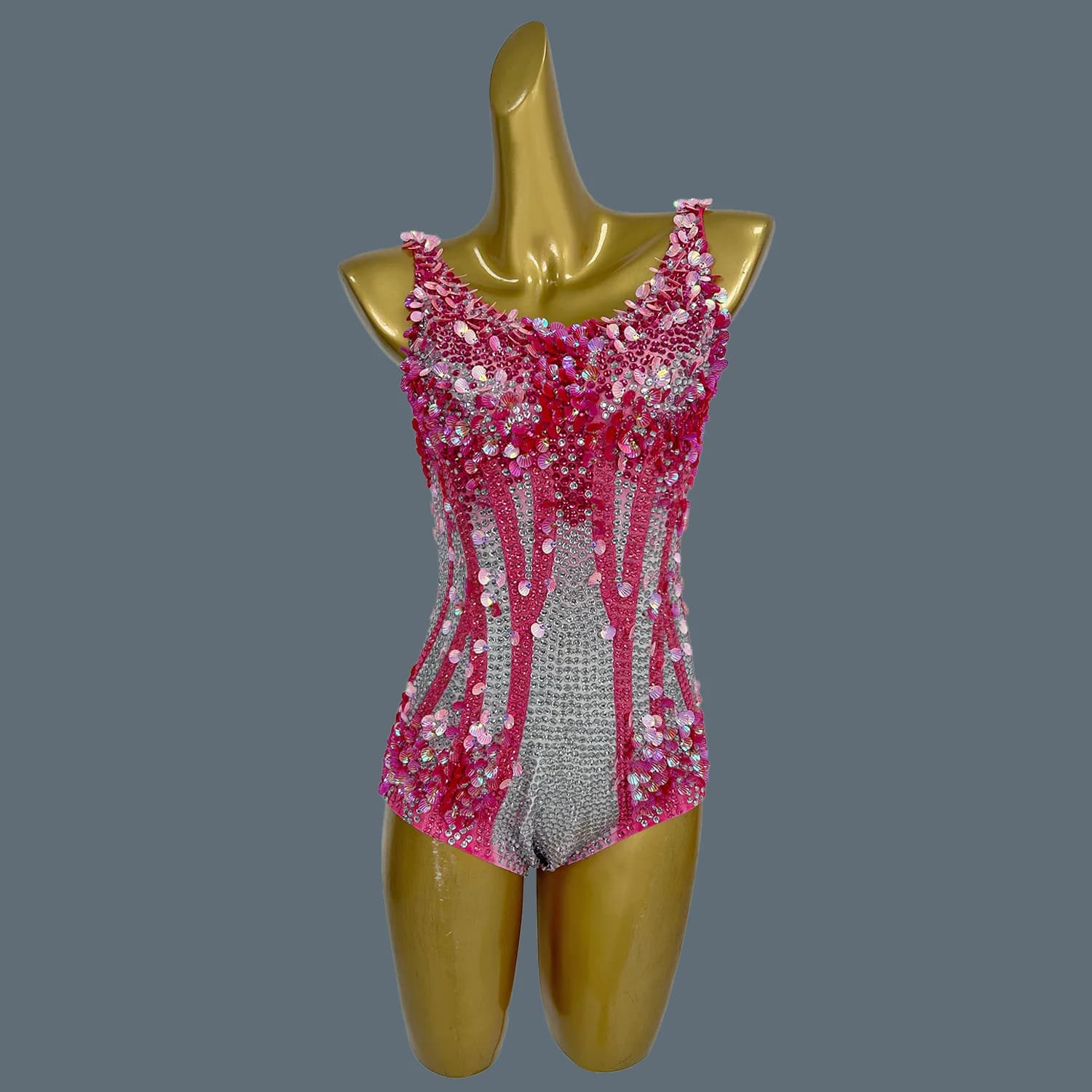 Body da donna con strass di lusso con paillettes Body senza maniche con conchiglia Abito elasticizzato sexy Collezioni di feste di ballo di compleanno Meimei
