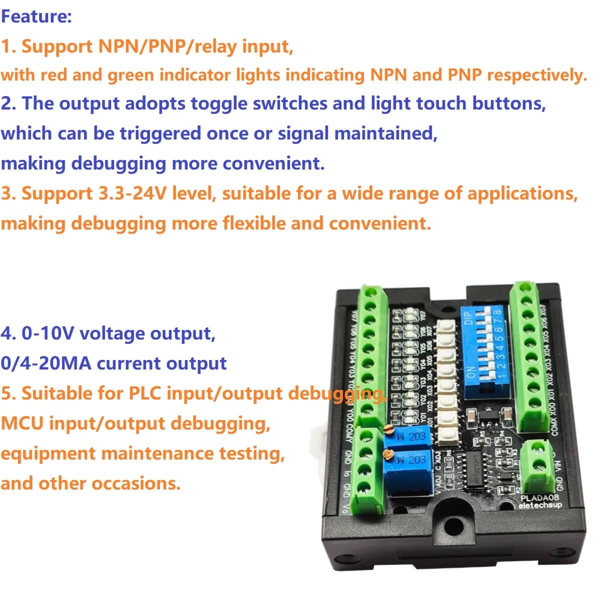 NPN PNP DI-DO Module 0-10V 4-20MA Output ADC DAC Tester for Arduino ESP32 Raspberry pi Micro:bit MCU PLC Simulation Debug Board