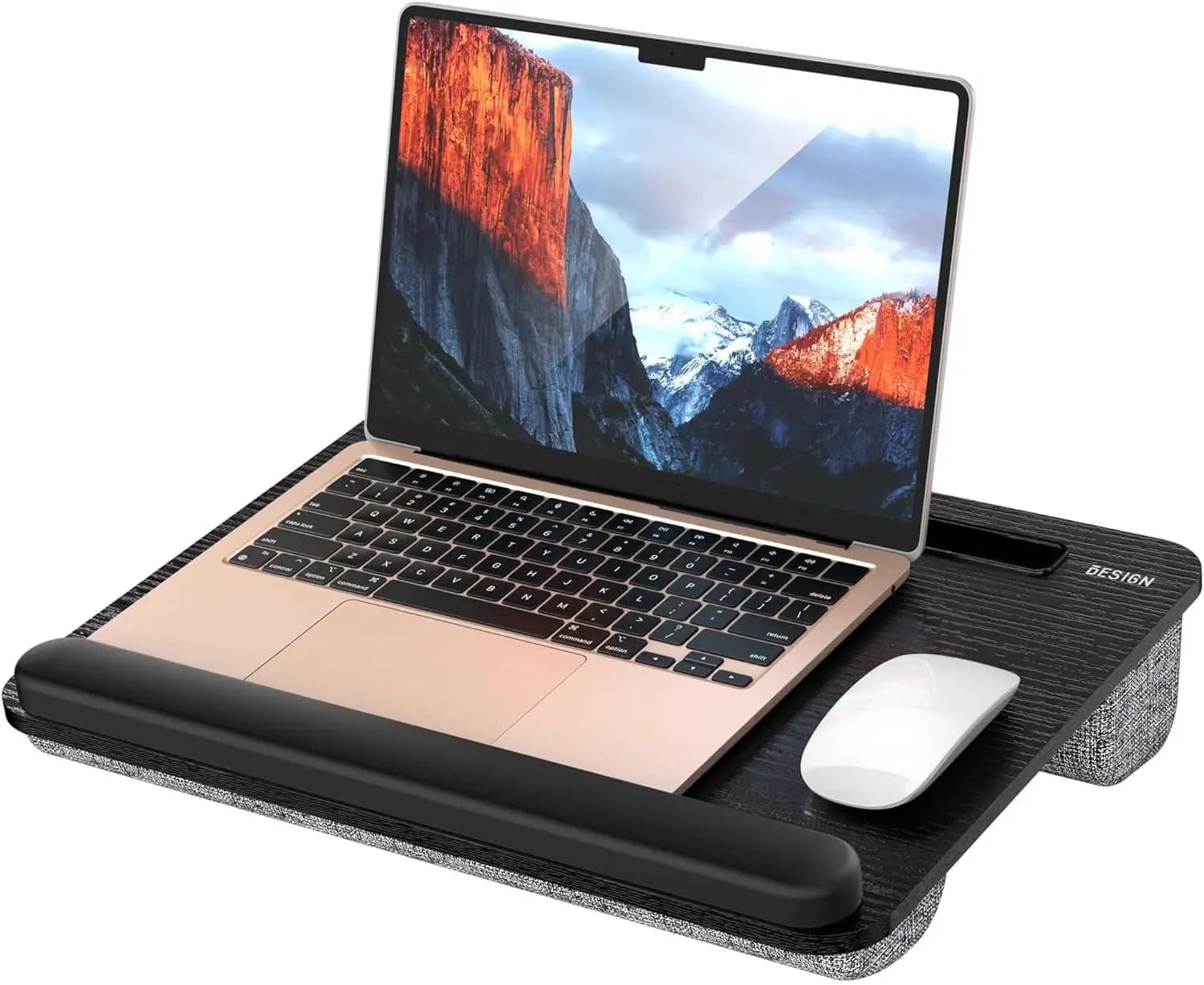 Supporto Portatile per Laptop con Cuscino, Adatto per Dispositivi da 14 Pollici, Design Antiscivolo per Scrivania, Divano e Letto in Nero e Grigio