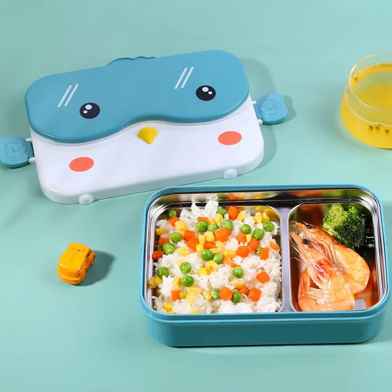 Scatola da pranzo termica per stoviglie in acciaio inossidabile per pasto Studente Scuola Bento Box Simpatico set di posate per cartoni animati con gufo per bambini