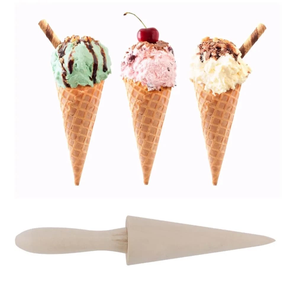Wooden Ice Cream Cone Mold Nature Wood Sturdy Construction Waffle Cone Roller 9.1 x 1.8 x 1.8in Pizzelle Roller Baking