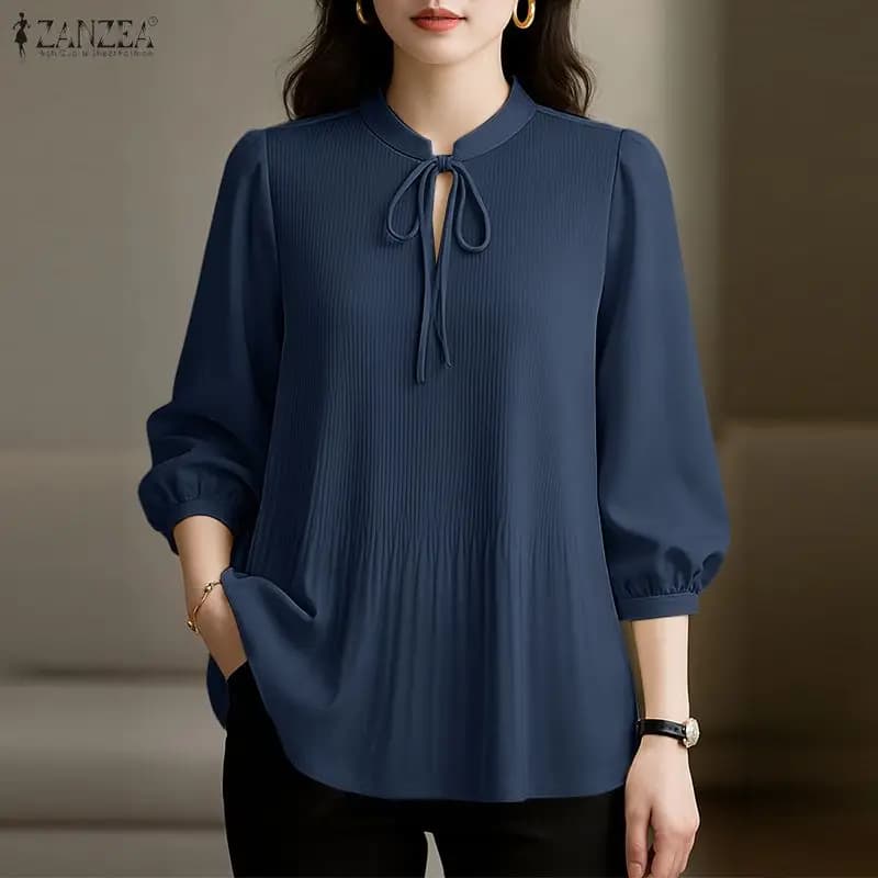 ZANZEA Camicetta da Donna alla Moda Estiva con Maniche a 3/4 a Sbuffo, Camicia Casual 2026, Tunica Pieghettata Tinta Unita, Top Elegante da Ufficio, Blusas Femininas