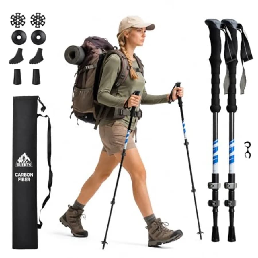 Collapsible Carbon Fiber Trekking Poles, Ultra-Light Anti-Shock Hiking Poles with Ergonomic Handle, Adjustable Height for Men W
