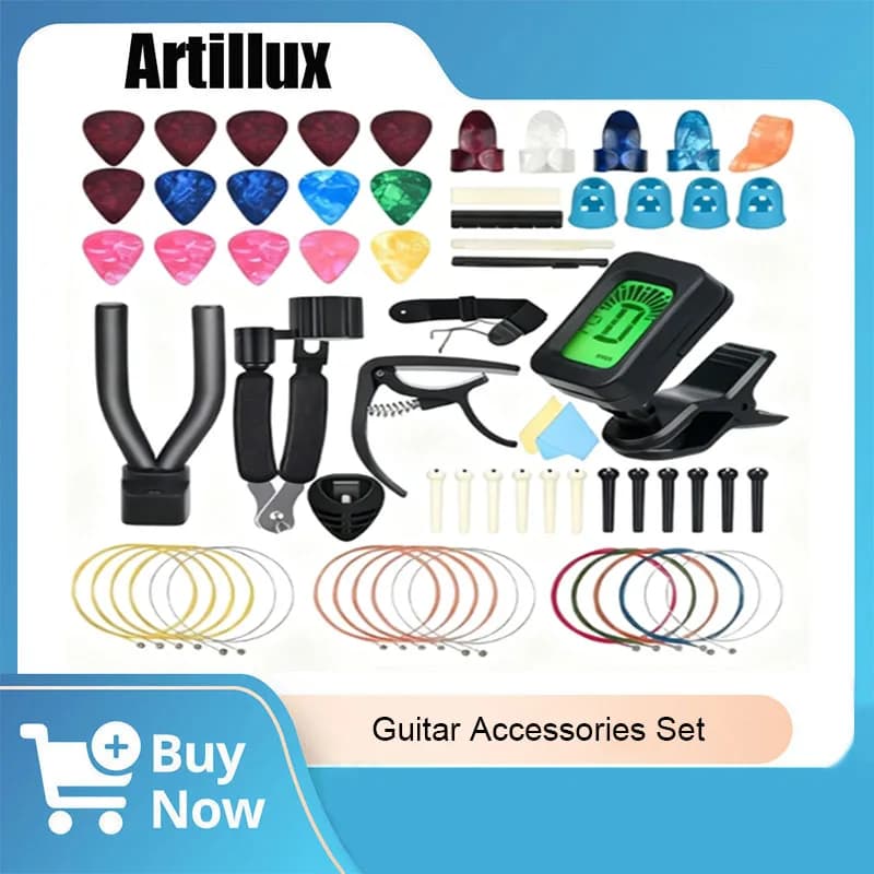 Set di accessori per chitarra per principianti da 1 pezzo per chitarra acustica, chitarra elettrica, basso, ukulele, musica o appassionato di strumenti a corda