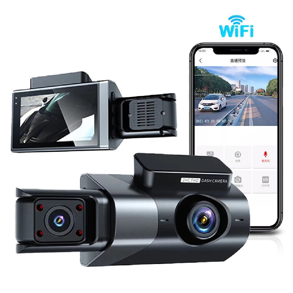 Full HD Dash Cam 3-channel HT 3-channel car DVR - Front/rear/internal registration with 3 lenses with mini VCR for vehicles with 3 inch display