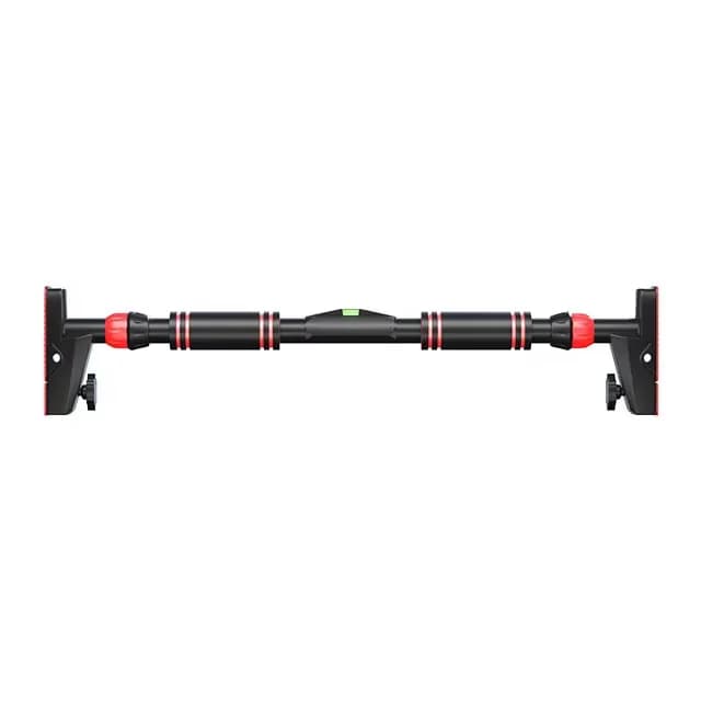 Professional gymnastics equipment with horizontal pull-up bar mounted on red and black door1