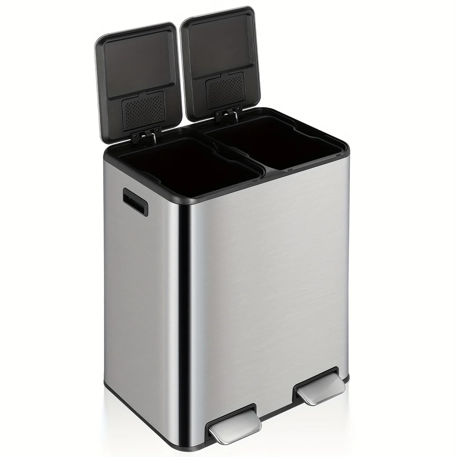 Pattumiera da cucina doppia da 16 galloni con/2 scatole integrate per il controllo degli odori, bidone della spazzatura a mani libere, pattumiera per riciclo, coperchio Soft-Close