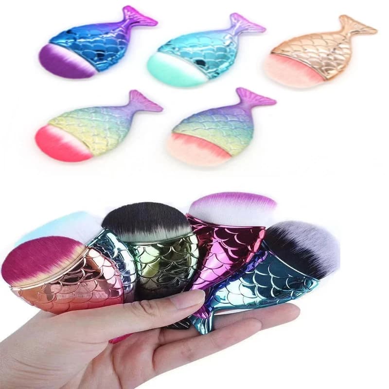 Spazzola per unghie a forma di coda di pesce Spazzole cosmetiche con fondo a coda di pesce Pulizia morbida Polvere per la polvere Cura delle unghie Strumento per manicure Spazzole per unghie