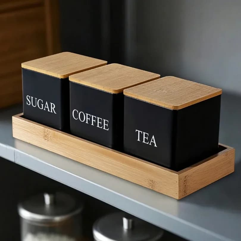 500ml Black White Box with Lids Metal Containers for Storing Coffee Beans Sugar Tea Large Capacity Kitchen Storage Wholesale