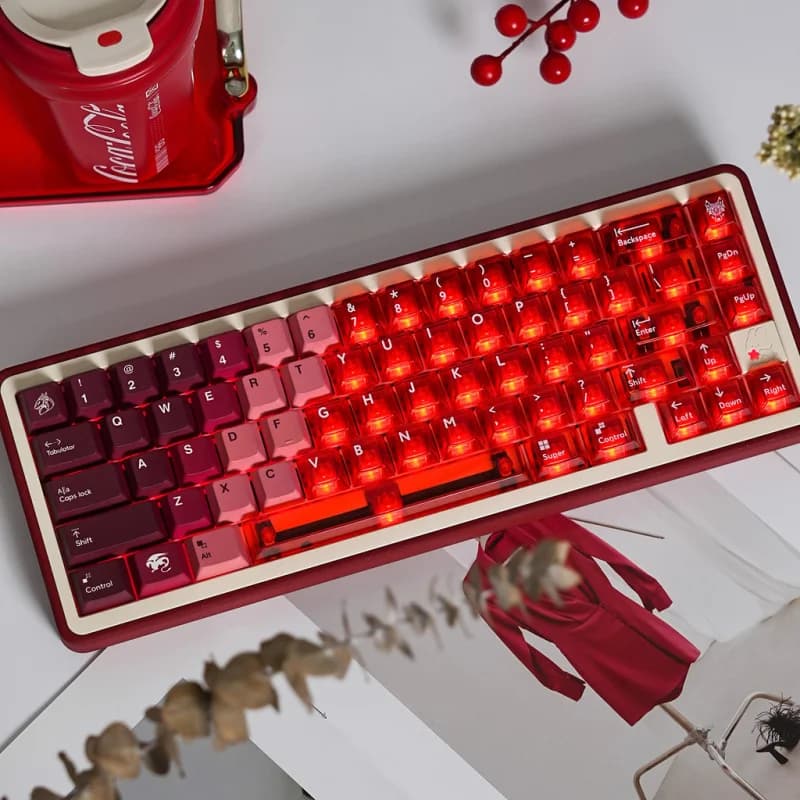 Keycaps Red Dragon con gradiente rosso in PBT+PC, set di keycaps con profilo Cherry trasparenti per interruttori MX, tastiera meccanica Alice.