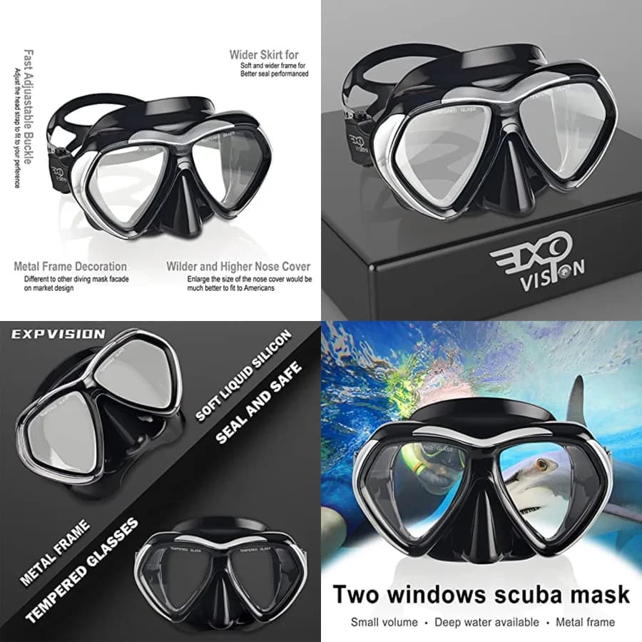 Maschera Subacquea per Adulti, Occhialini da Snorkeling Antiappannamento con Vetro Temperato e Copertura per il Naso, Attrezzatura Professionale per Snorkeling