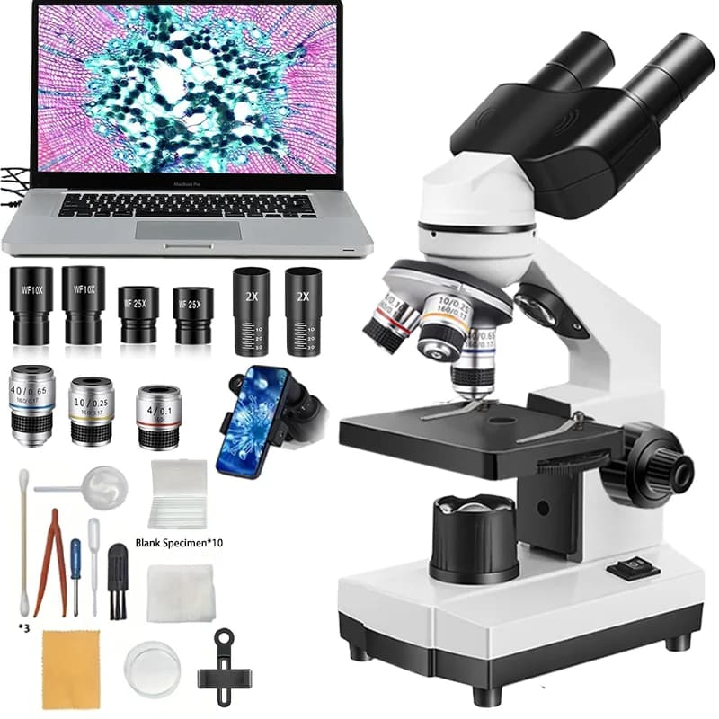 Professional Binocular Microscope 40X-2000X with LED Illumination, HD Optical Instrument for Laboratory, Education & Hobbyists