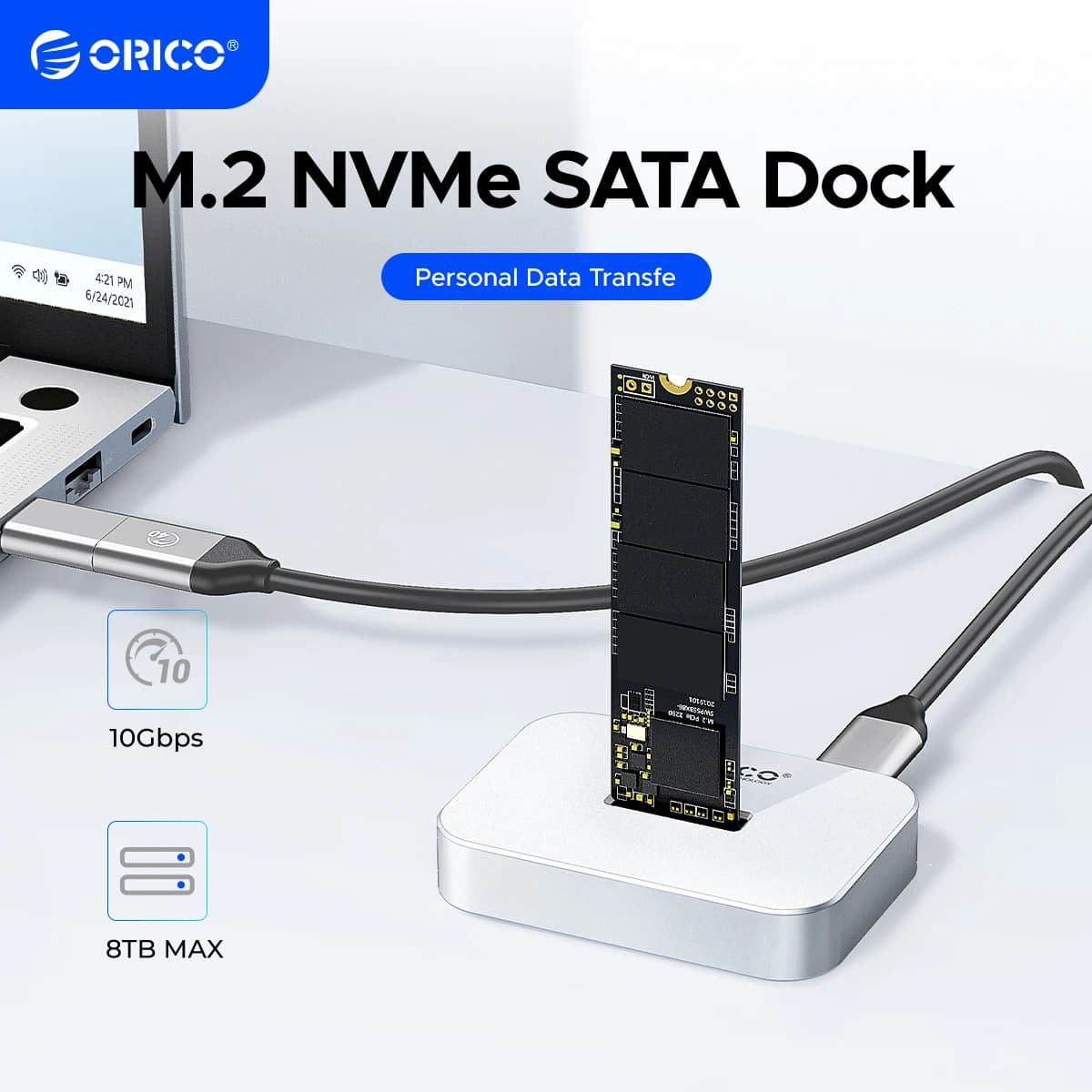 ORICO M.2 NVMe SATA SSD Enclosure Docking Station in Lega di Alluminio USB 3.2 Gen 2 10Gbps Base Esterna Senza Attrezzi
