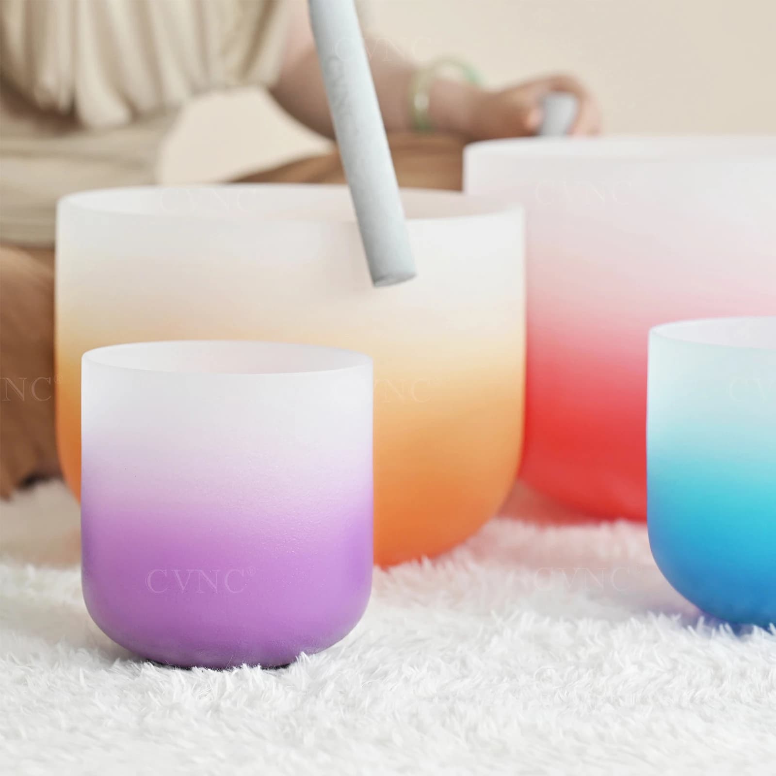 12 Inch Half Color Aria Gradient Design Frosted Quartz Crystal Singing Bowl Chakra For Sound Healing With Mallet crystal bowl