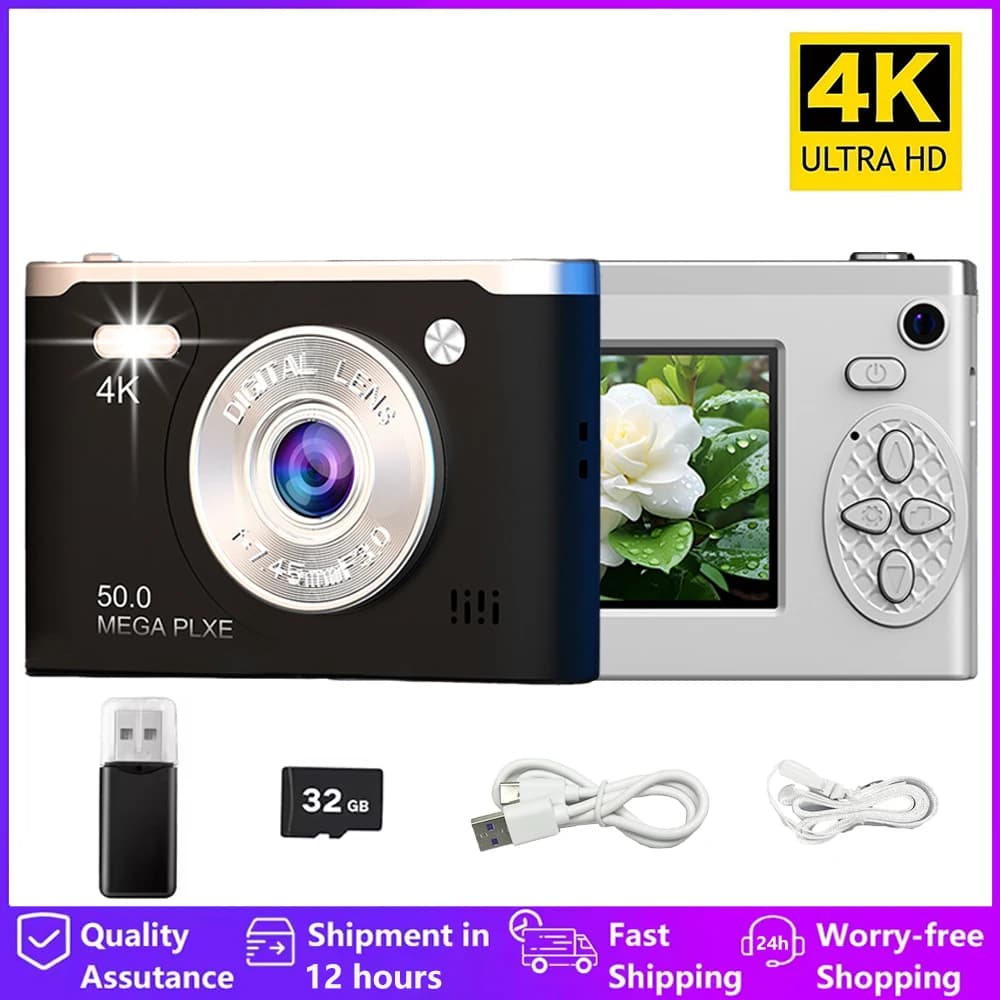 4K HD Digital Camera Dual Lens Photography Camera 2.4inch LCD CCD with Fill Light Camera Photo Video Camera for Travel Students
