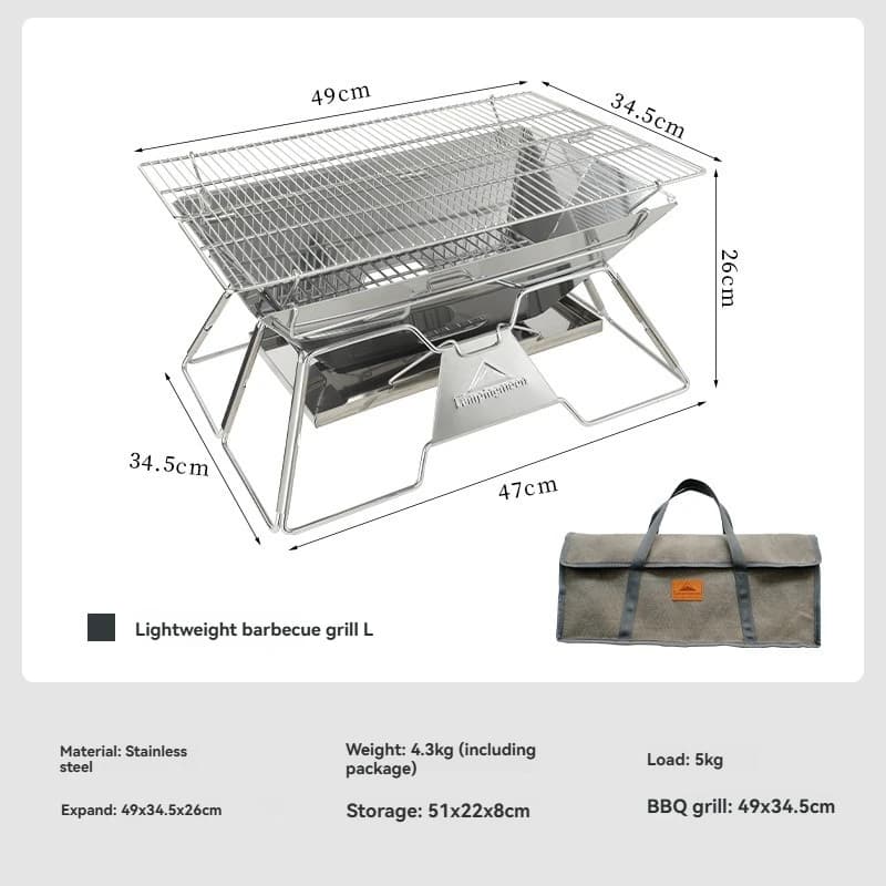 CAMPINGMOON MT-3 Grande Griglia Portatile Pieghevole per Barbecue da Campeggio in Acciaio Inossidabile