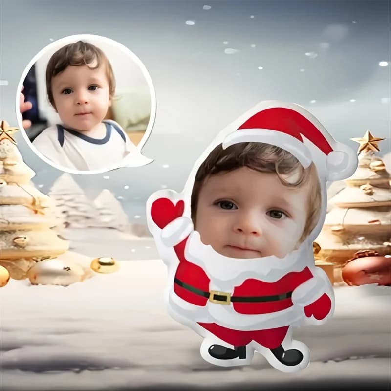 Cuscino in peluche personalizzato di Babbo Natale: regalo di Natale con foto personalizzata, cuscino per divano in morbido poliestere, adatto per il soggiorno